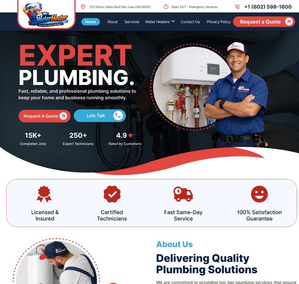 Website for Plumbing Company, Mr. WaterHeater